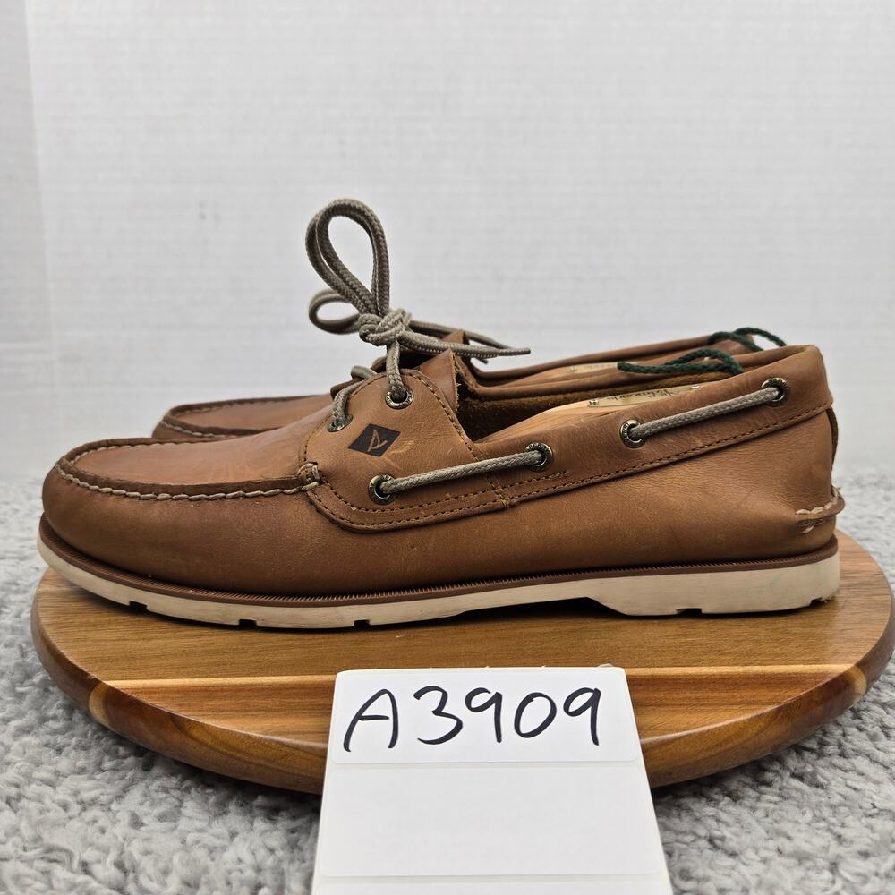 Sperry Top Sider Mens 11M Leeward 2-Eye Brown Leather Daily Casual Boat Shoe